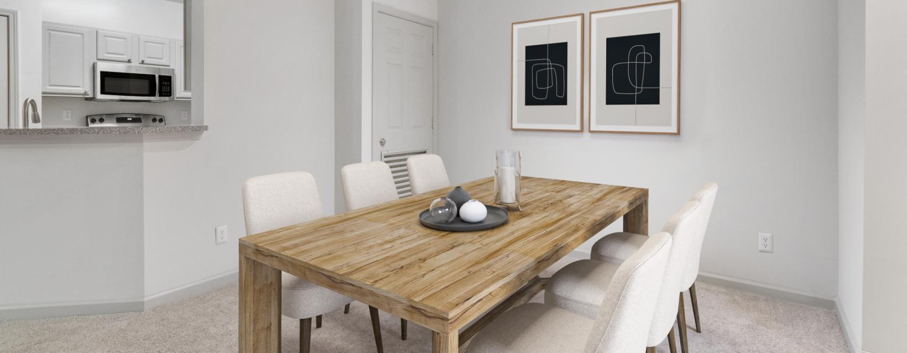 a dining table in a room